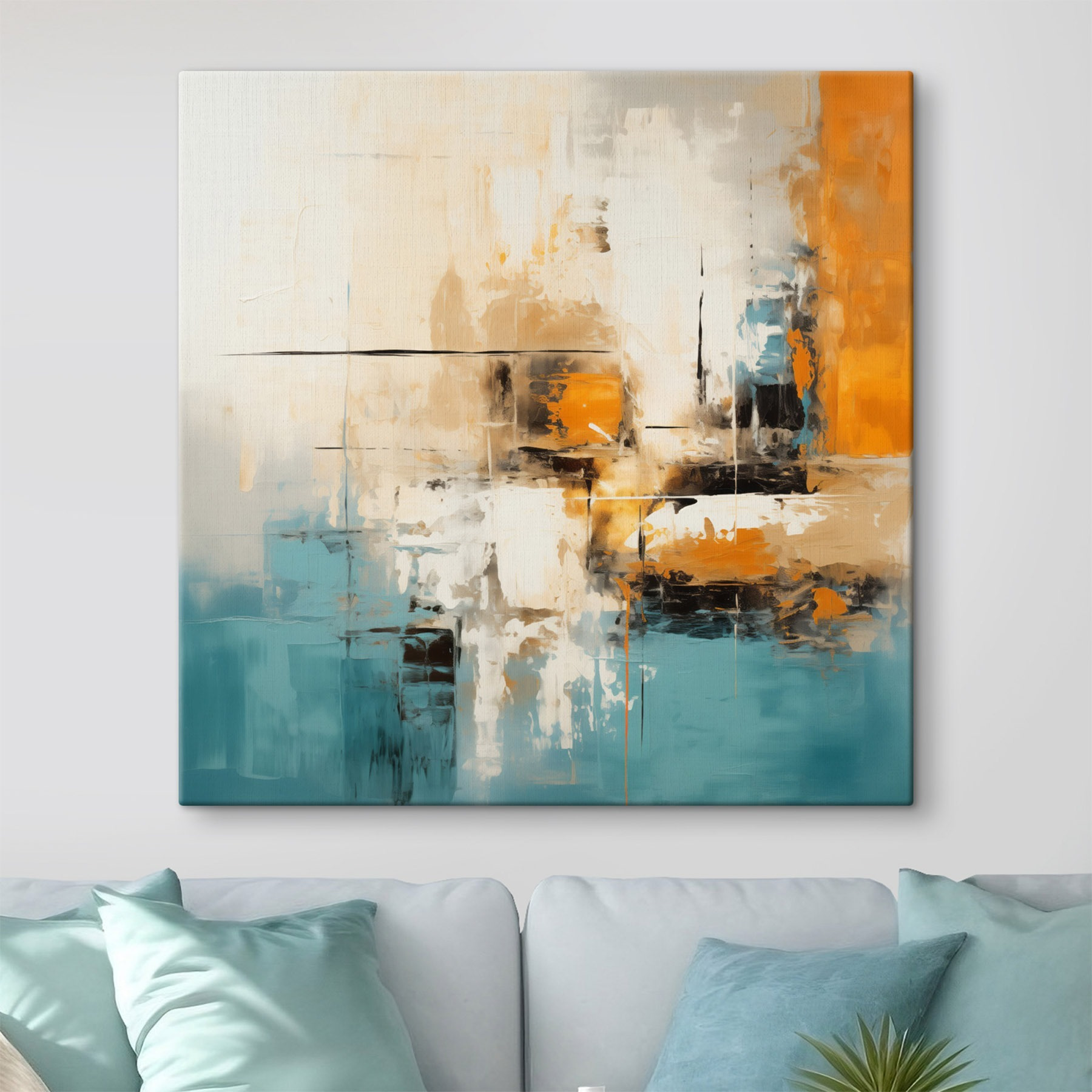 Painting of a blue and orange color