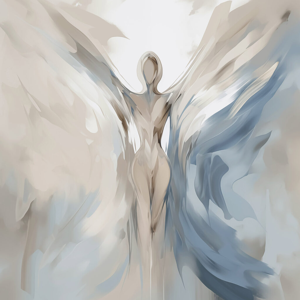 Woman with wings and a hood