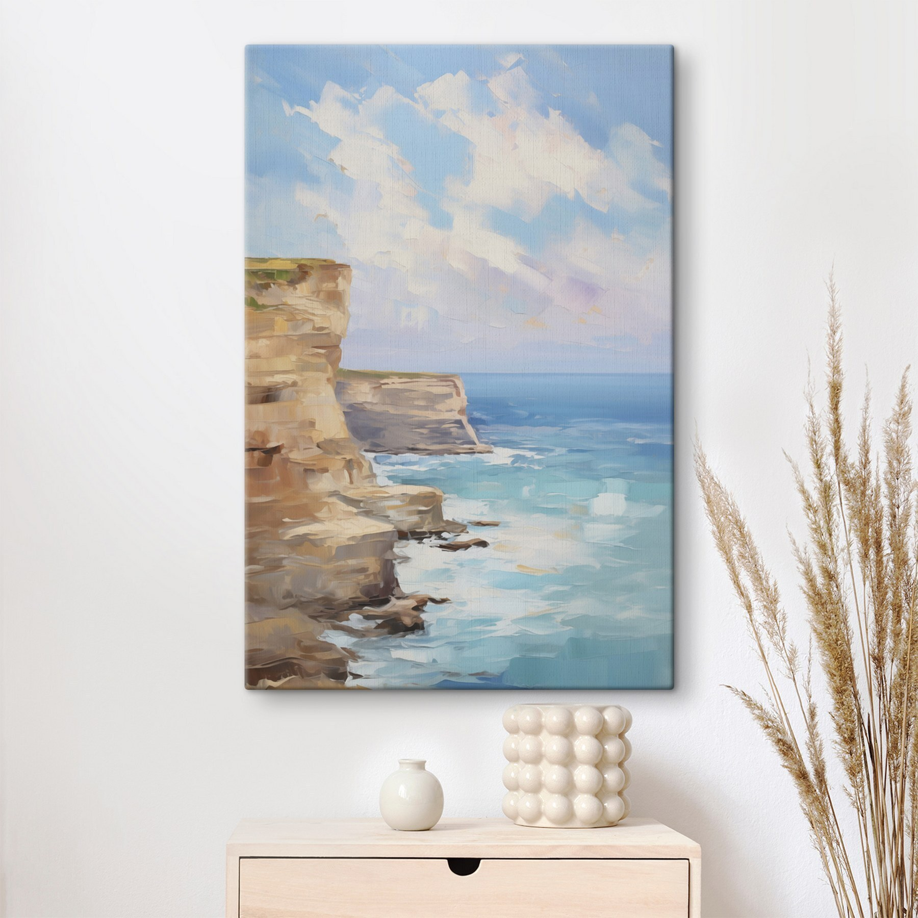 Painting of a cliff by the ocean
