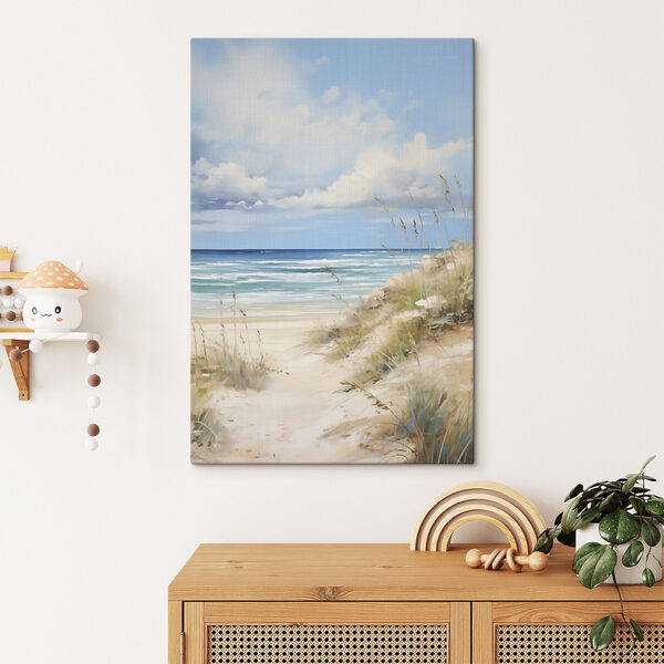 Beach with grass and water