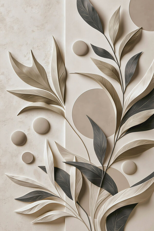 - Elegant leaves adorn neutral background
