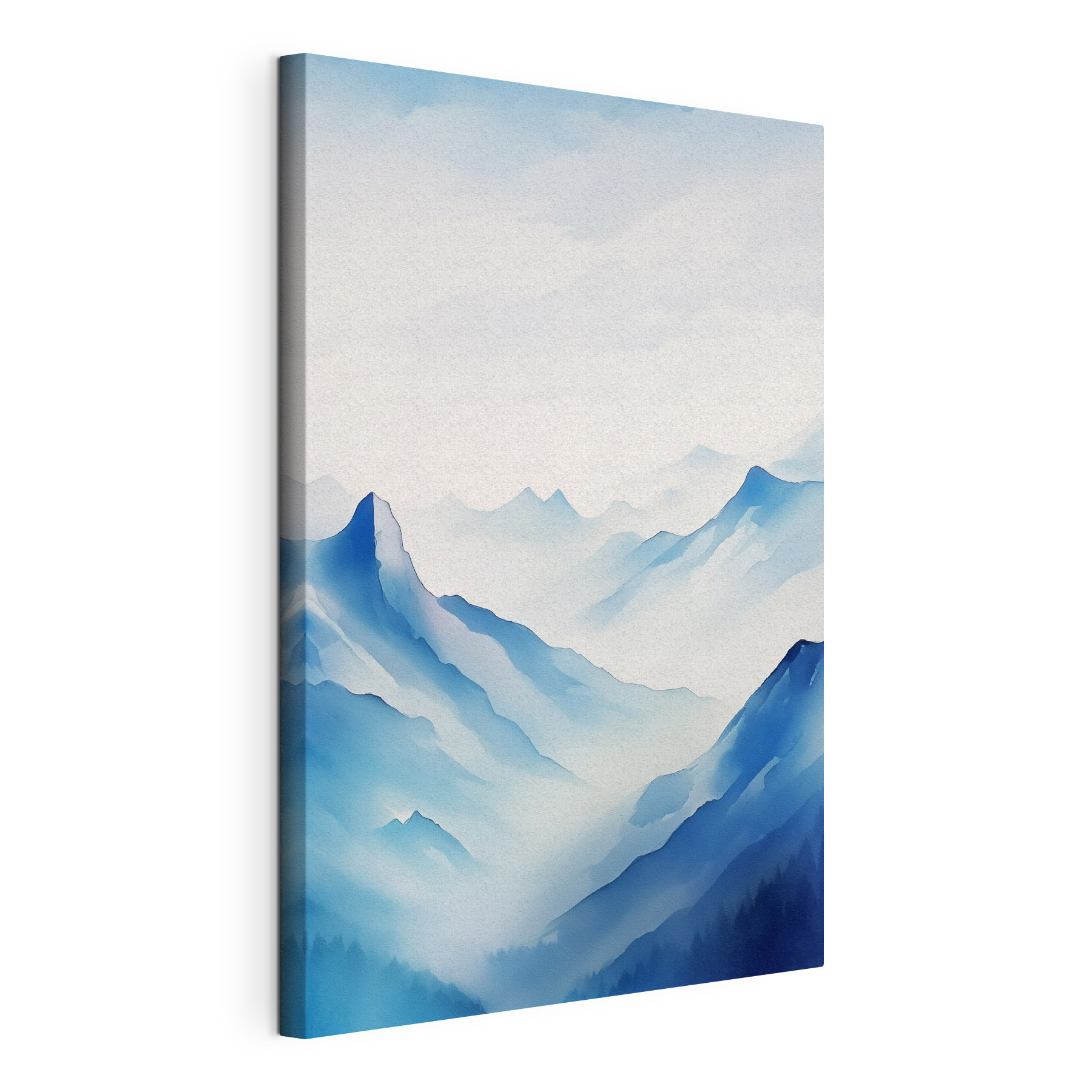 Painting of mountains and fog