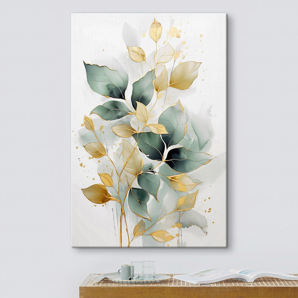 Painting of leaves on a white background