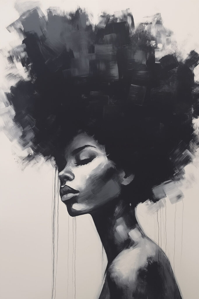 Painting of a woman with a big afro Painting of a woman with a big afro