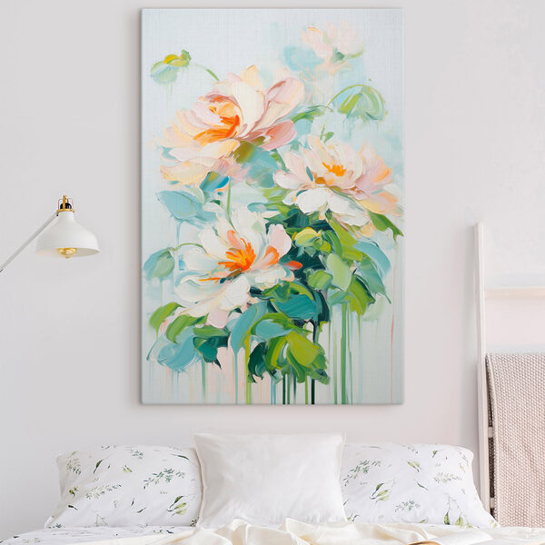 Painting of flowers on a white surface