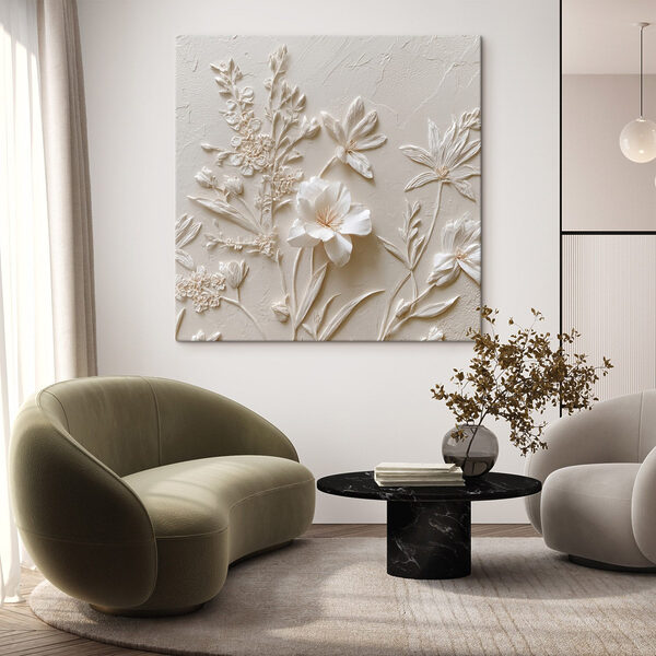 White flower embroidery on a white surface