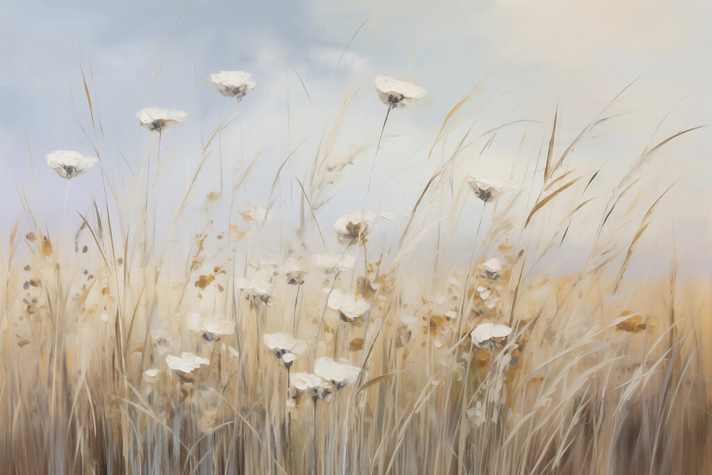 Painting of flowers in a field