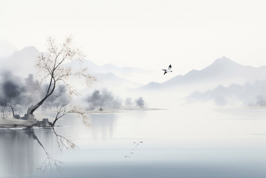Bird flying over a lake