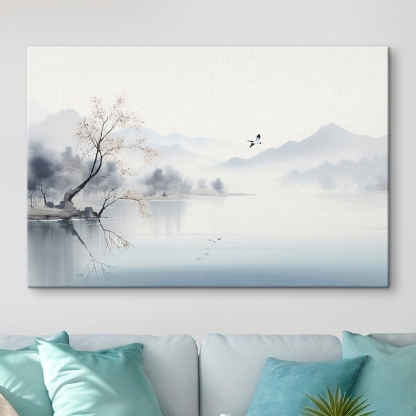 Bird flying over a lake
