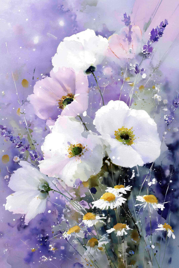 Painting of flowers in a purple background
