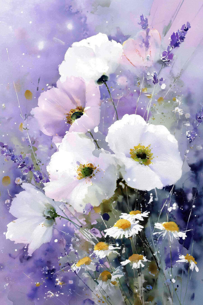 Painting of flowers in a purple background