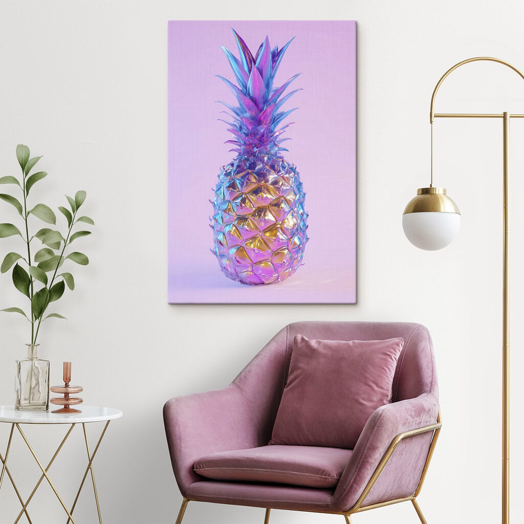Colorful pineapple with a purple background