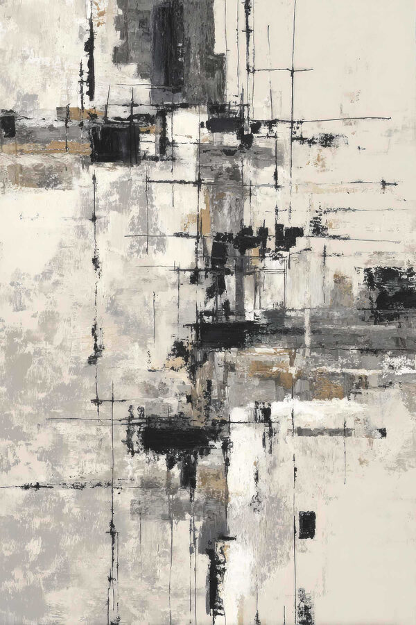 Painting of a white wall with black and white squares