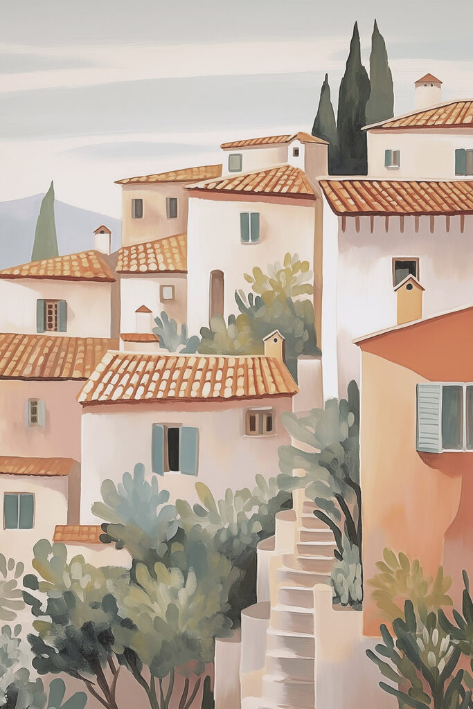 Painting of a group of buildings