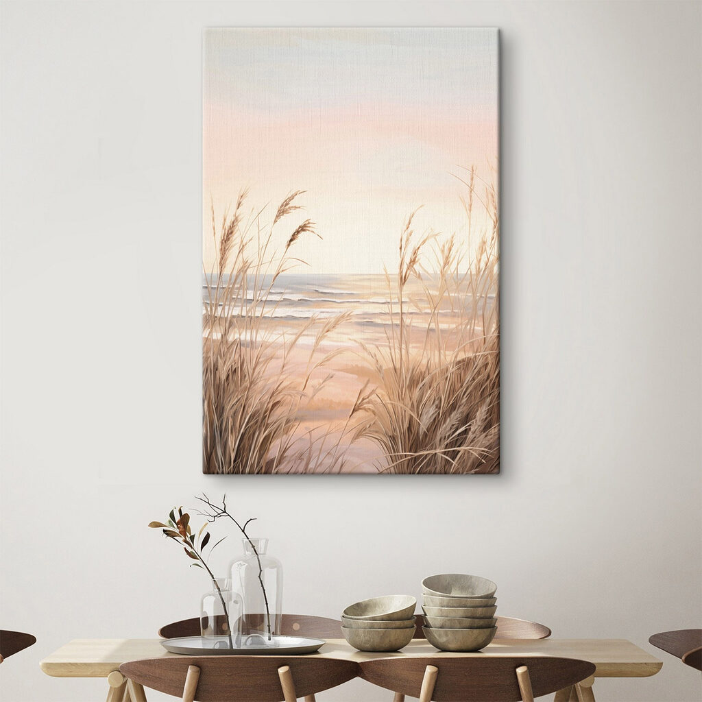 Beach with tall grass and water