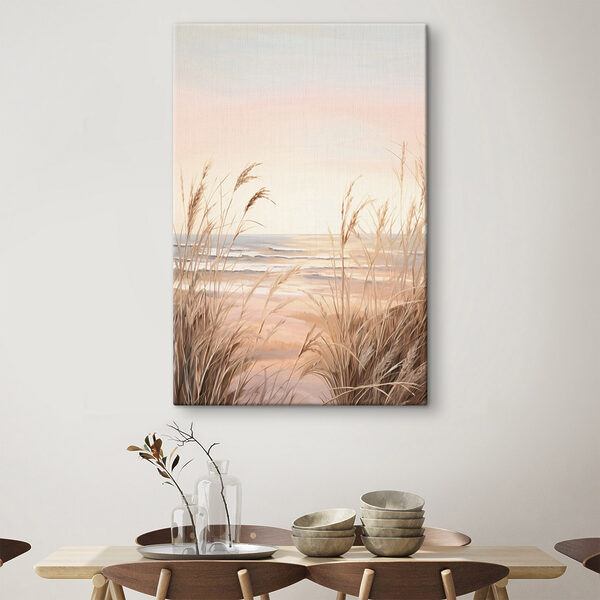 Beach with tall grass and water
