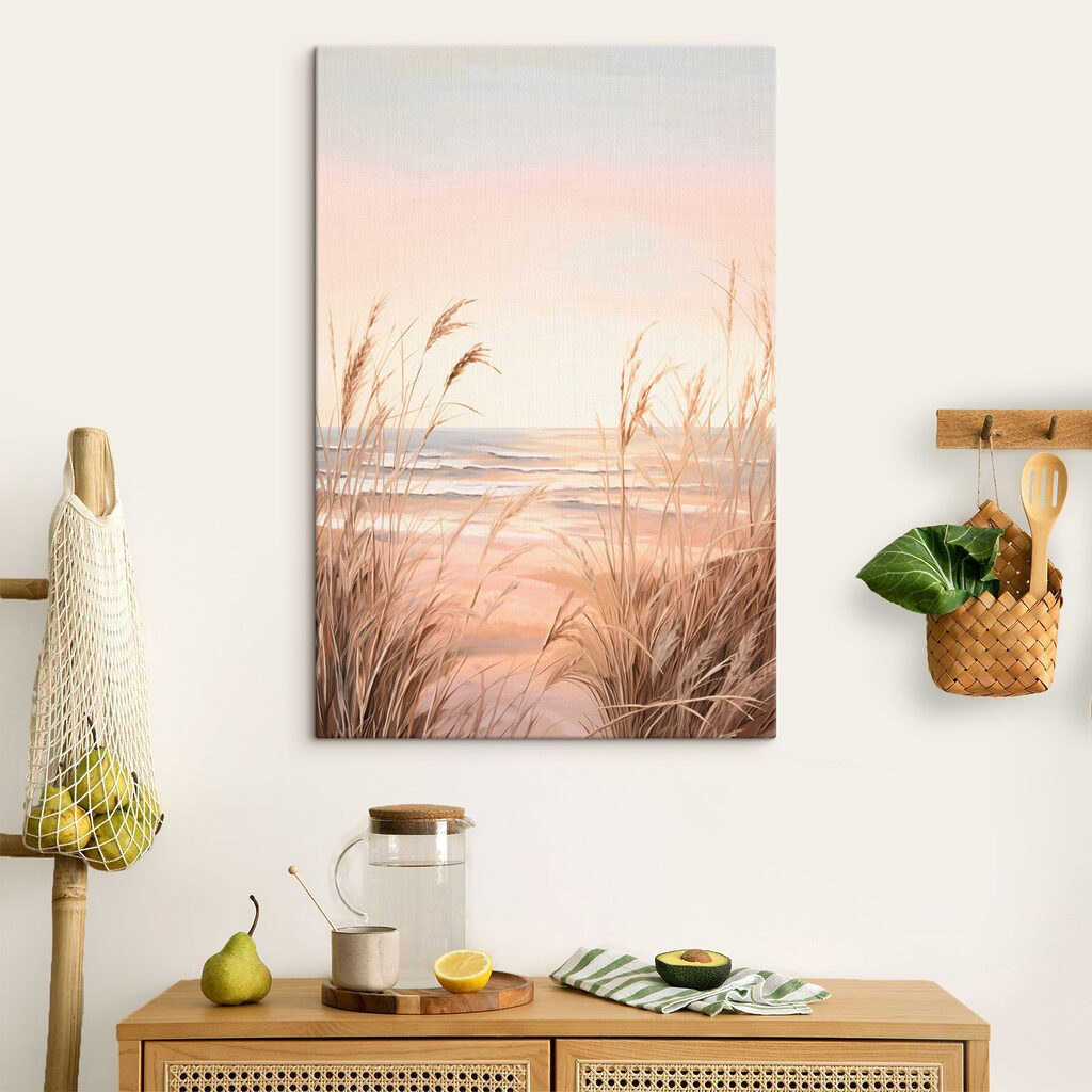 Beach with tall grass and water