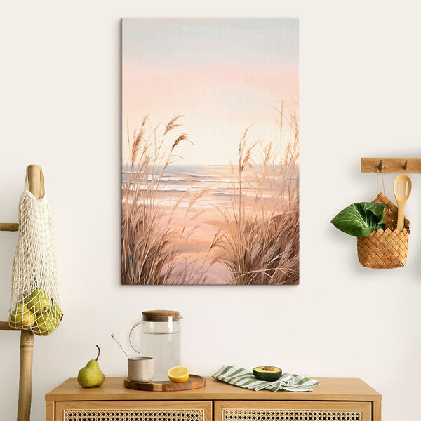 Beach with tall grass and water