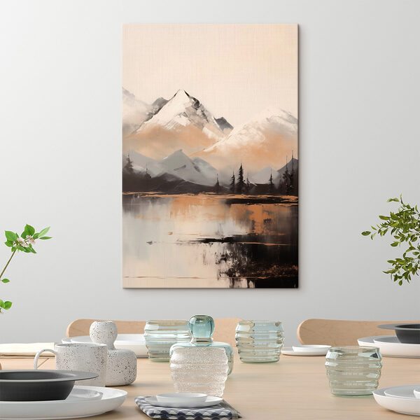 Painting of a mountain range and a lake