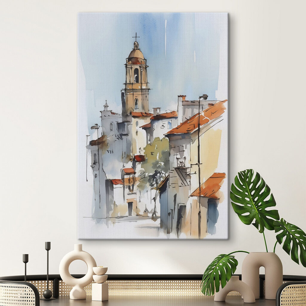 Watercolor painting of buildings