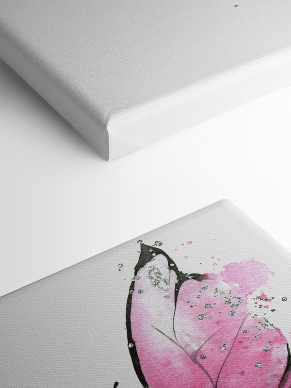 Delicate pink butterfly on a canvas