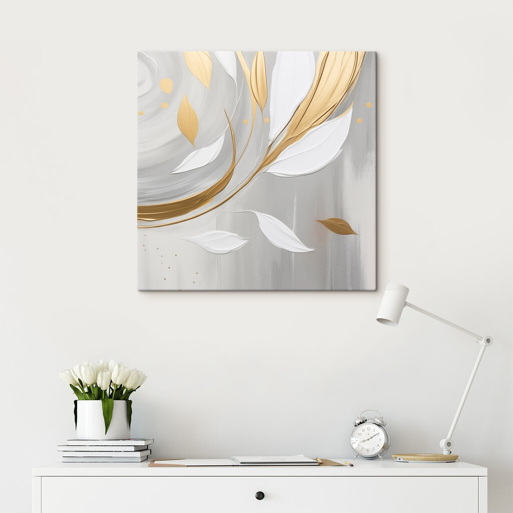 Painting of leaves and swirls