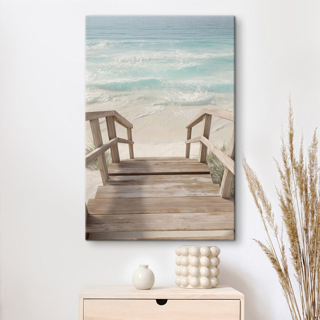 Wooden stairs leading to a beach