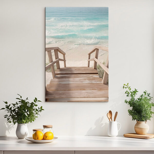 Wooden stairs leading to a beach
