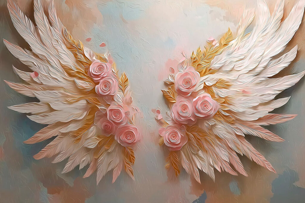 Pink and white wings with flowers