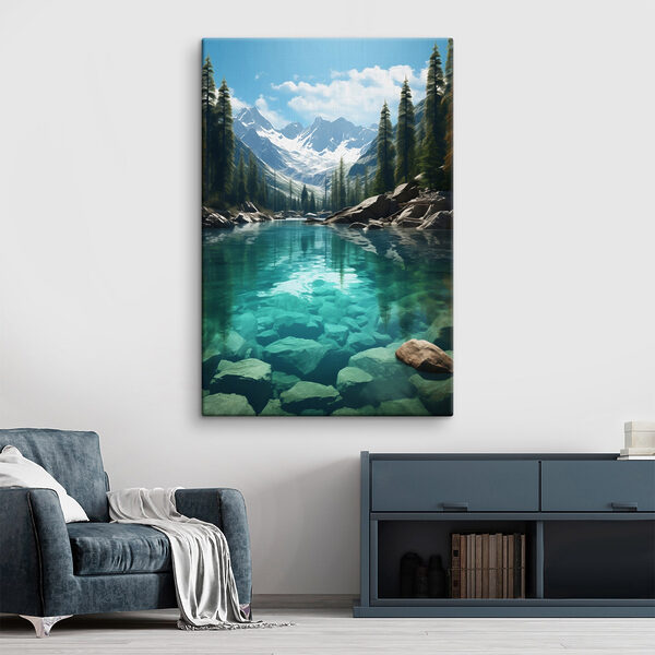Mountain lake with trees and rocks