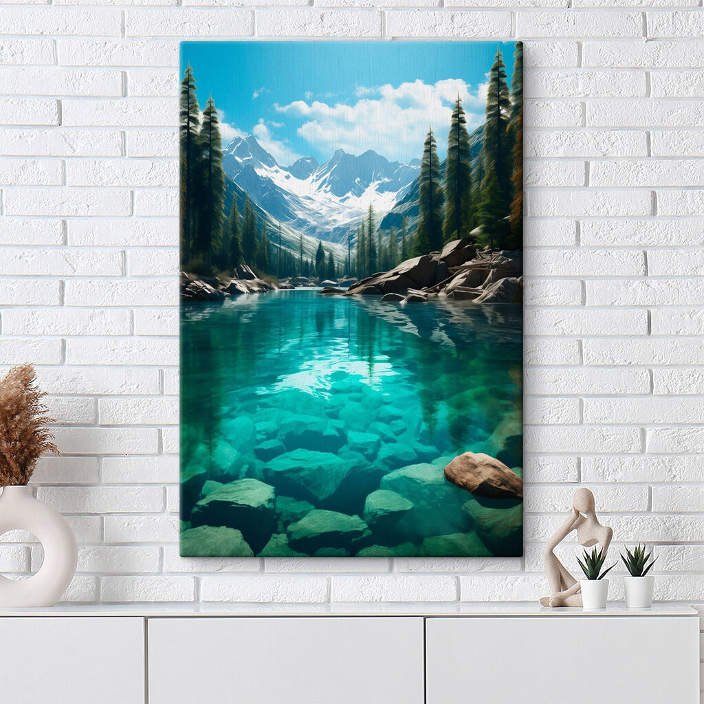 Mountain lake with trees and rocks