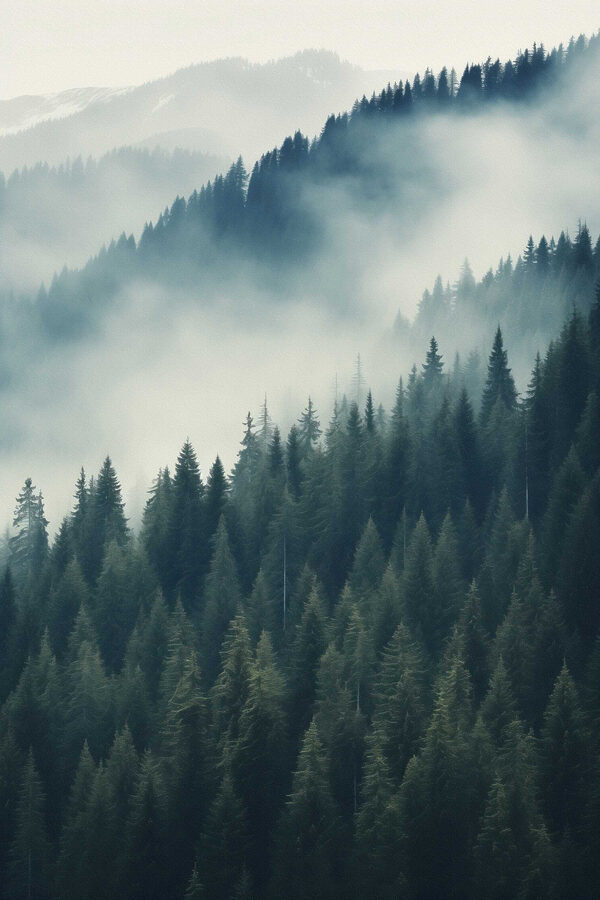 Forest of trees with fog Forest of trees with fog