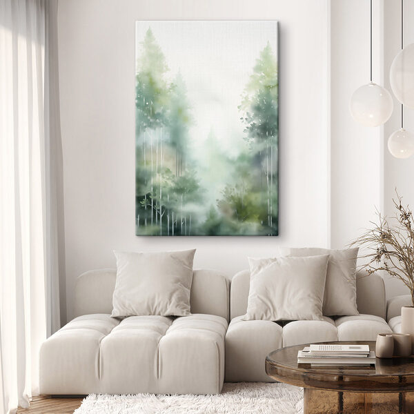 Painting of trees in the fog