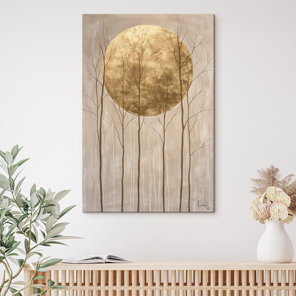 Painting of trees and a large moon