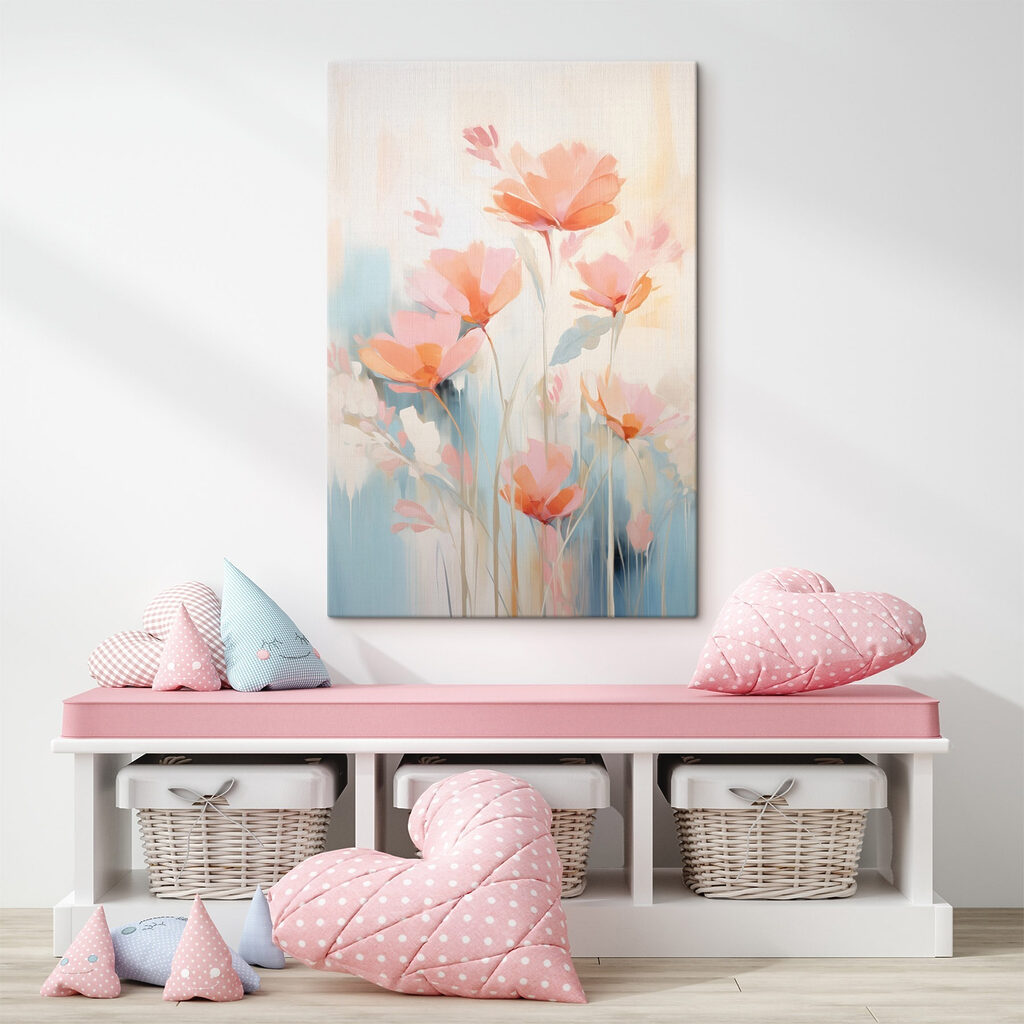 Painting of flowers on a blue background Painting of flowers on a blue background