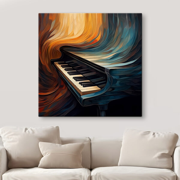 Piano with a colorful curtain Piano with a colorful curtain