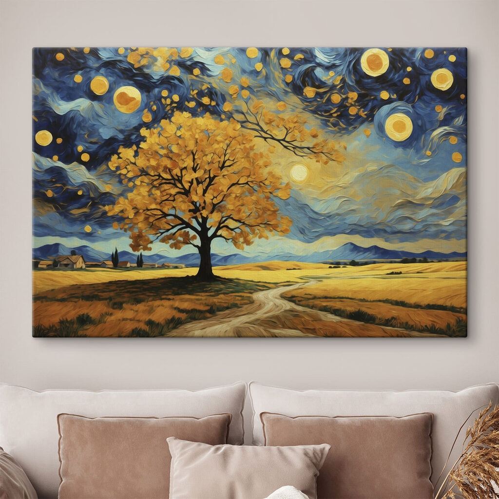 Painting of a tree in a field