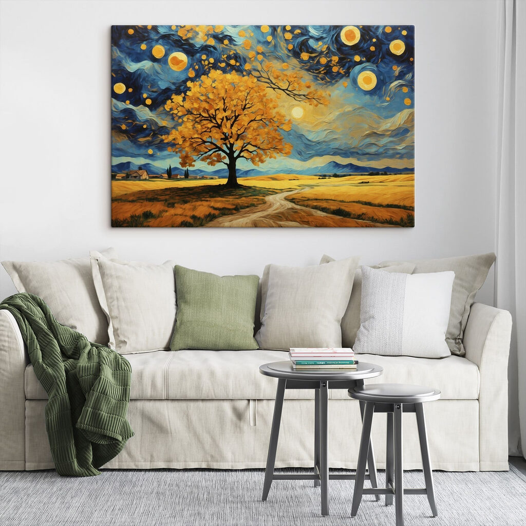 Painting of a tree in a field