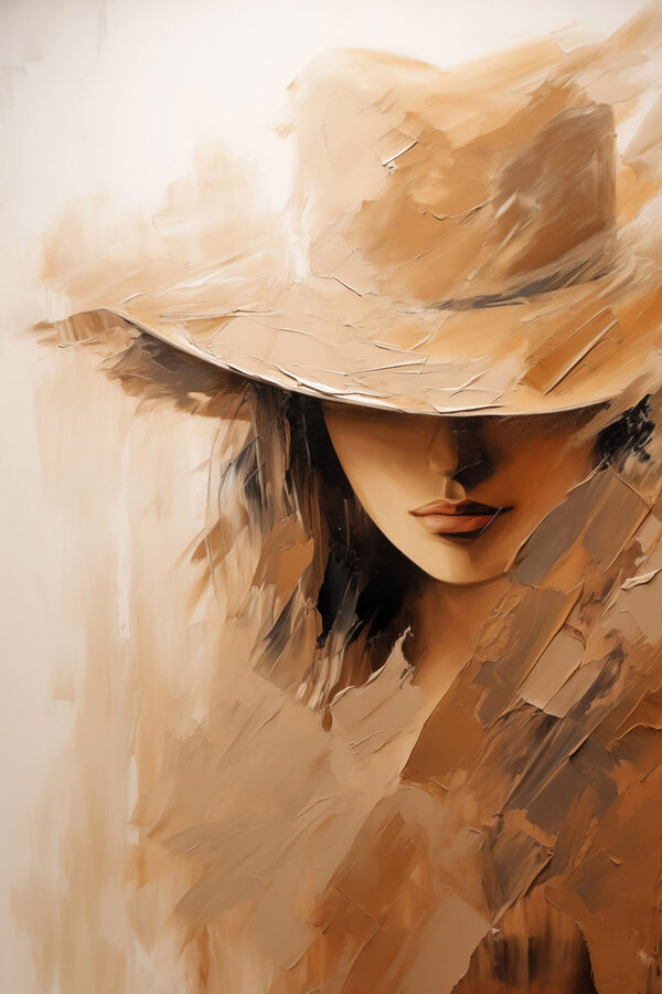 Painting of a woman's face with a hat Painting of a woman's face with a hat