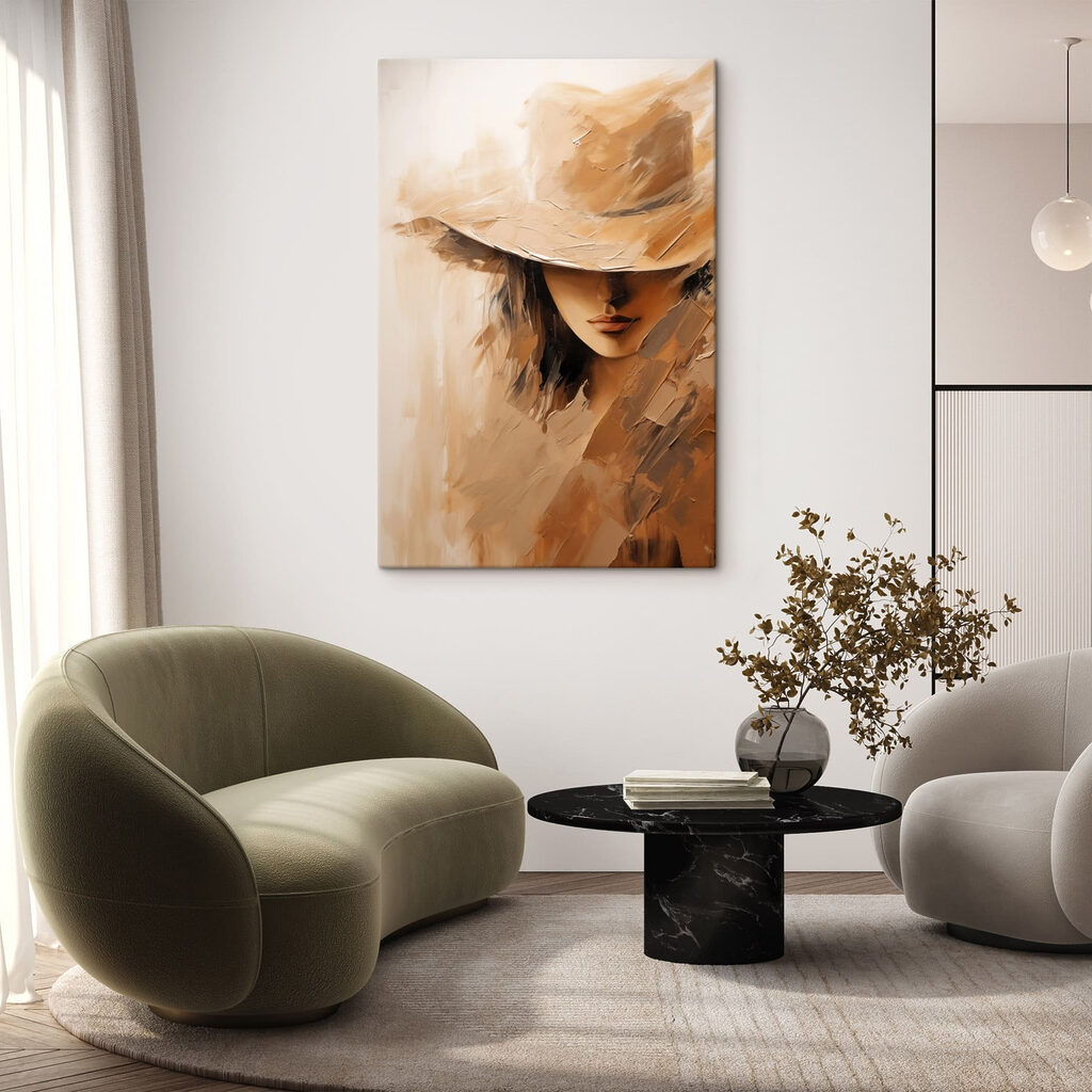 Painting of a woman's face with a hat Painting of a woman's face with a hat