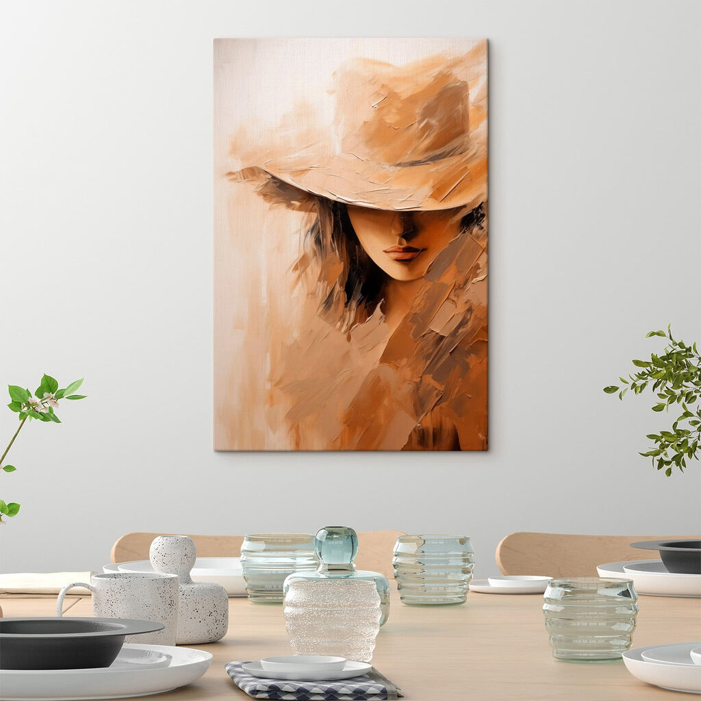 Painting of a woman's face with a hat Painting of a woman's face with a hat