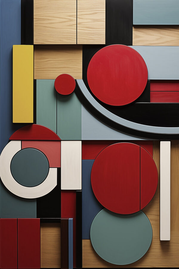 Colorful art piece with circles and squares