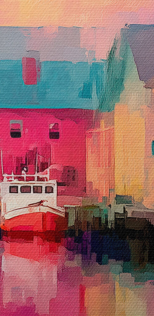 Colorful houses and a boat on the water Colorful houses and a boat on the water