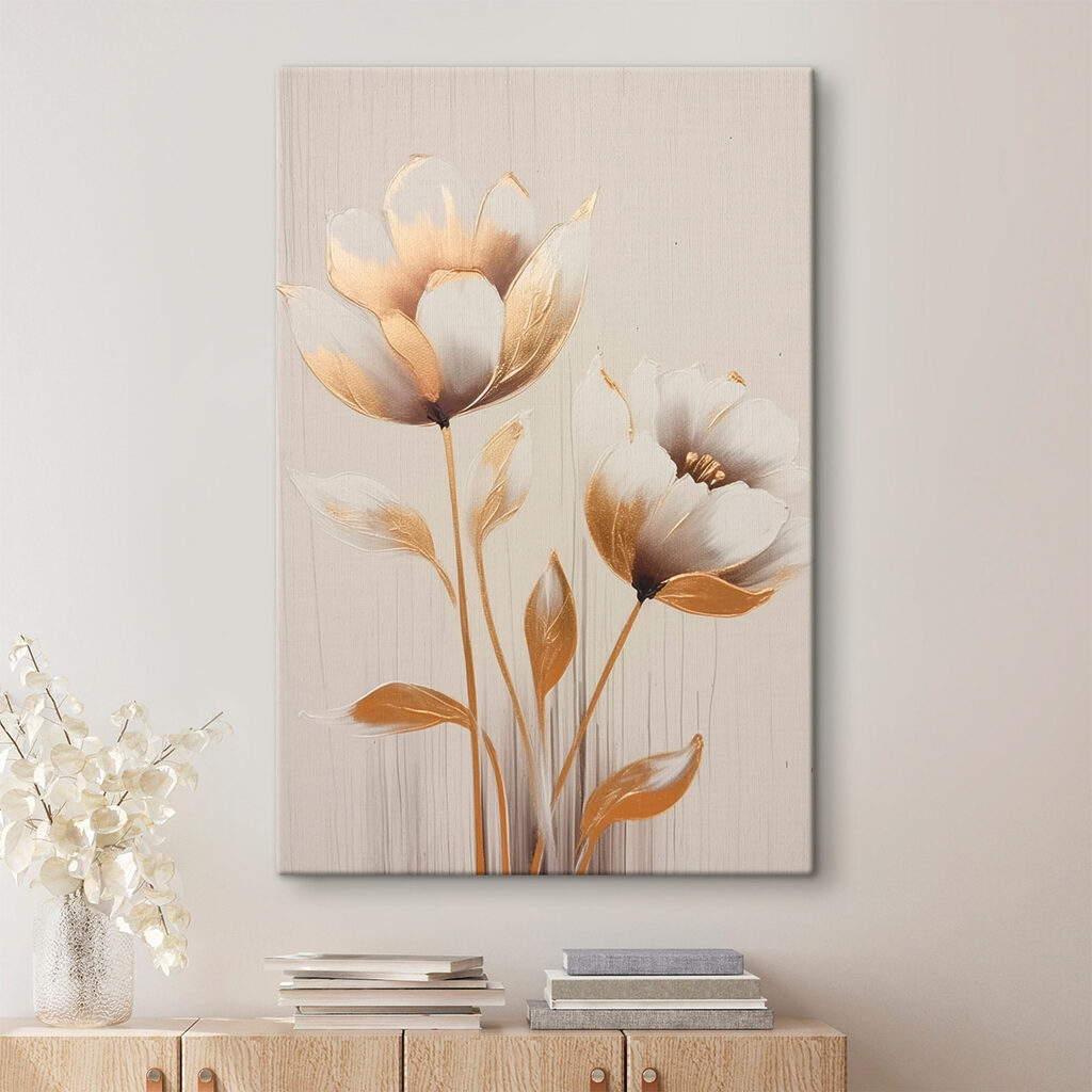 Painting of flowers on a white surface Painting of flowers on a white surface