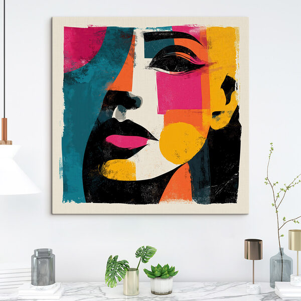 Woman's face with colorful squares