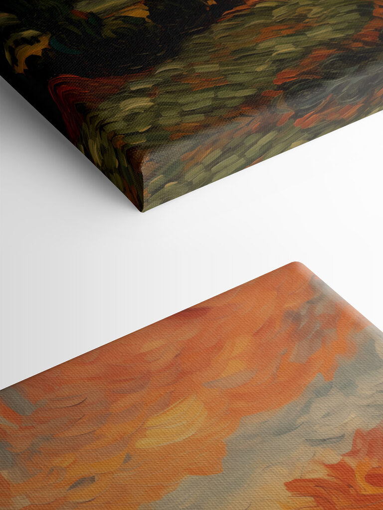 Painting of a landscape with trees and mountains Painting of a landscape with trees and mountains