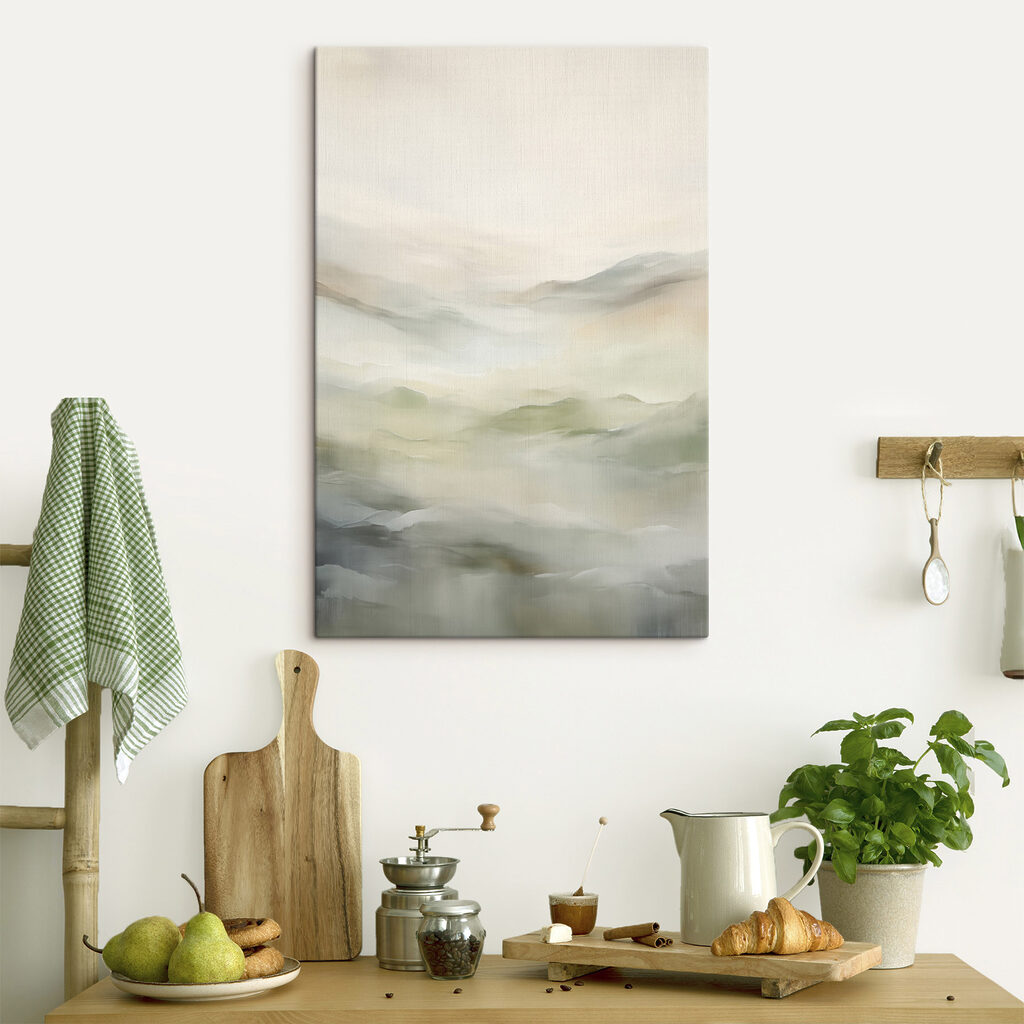 Foggy landscape with hills and clouds