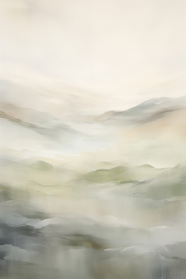 Foggy landscape with hills and clouds