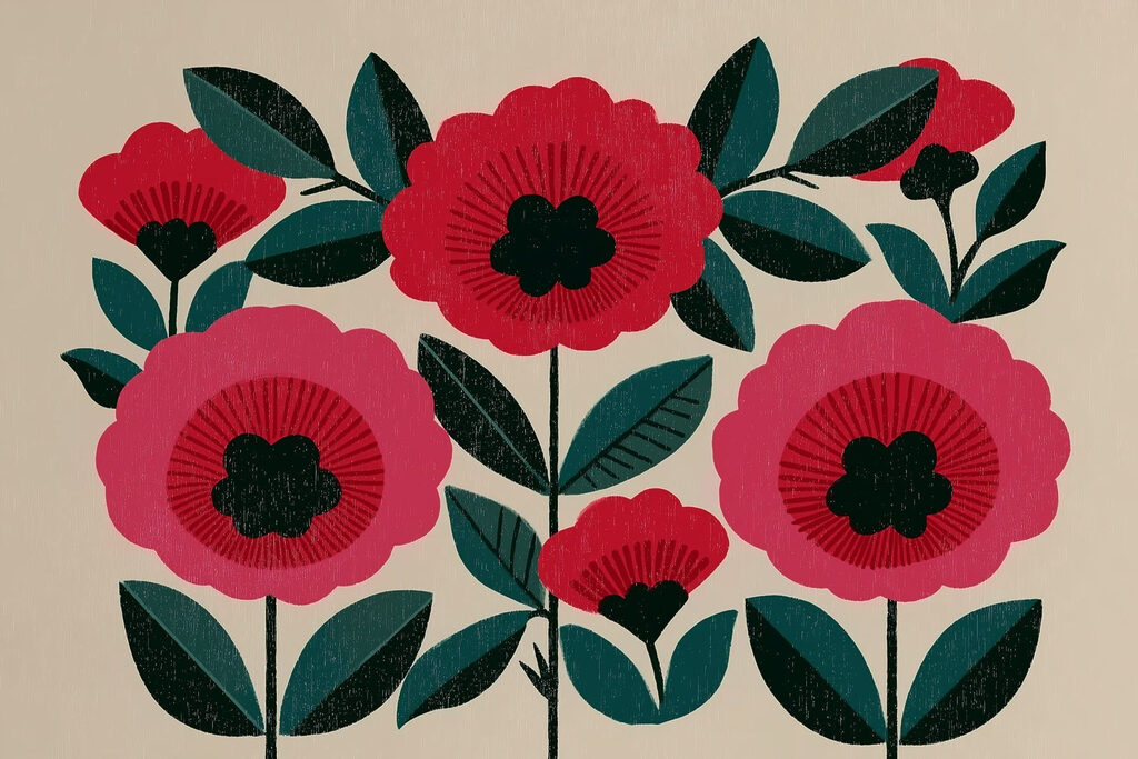 Painting of flowers and leaves