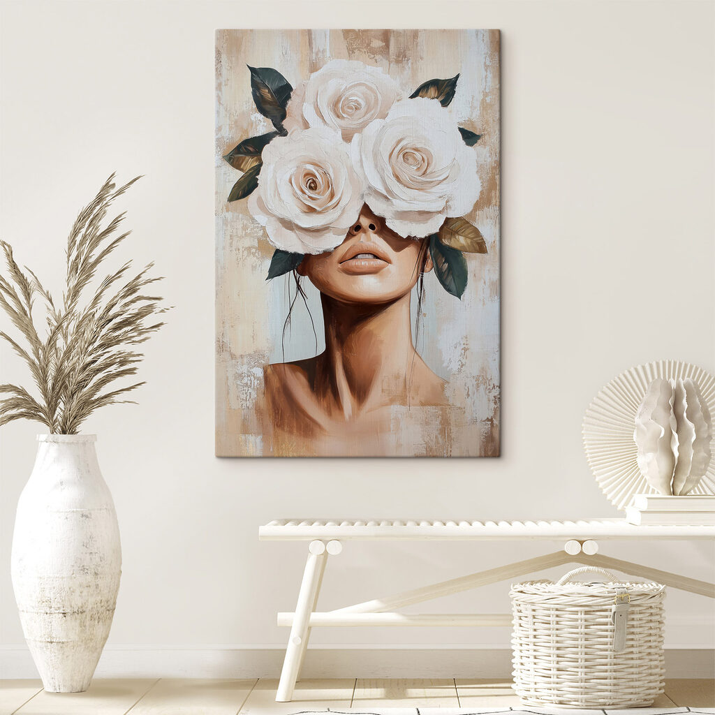 Painting of a woman with flowers on her face